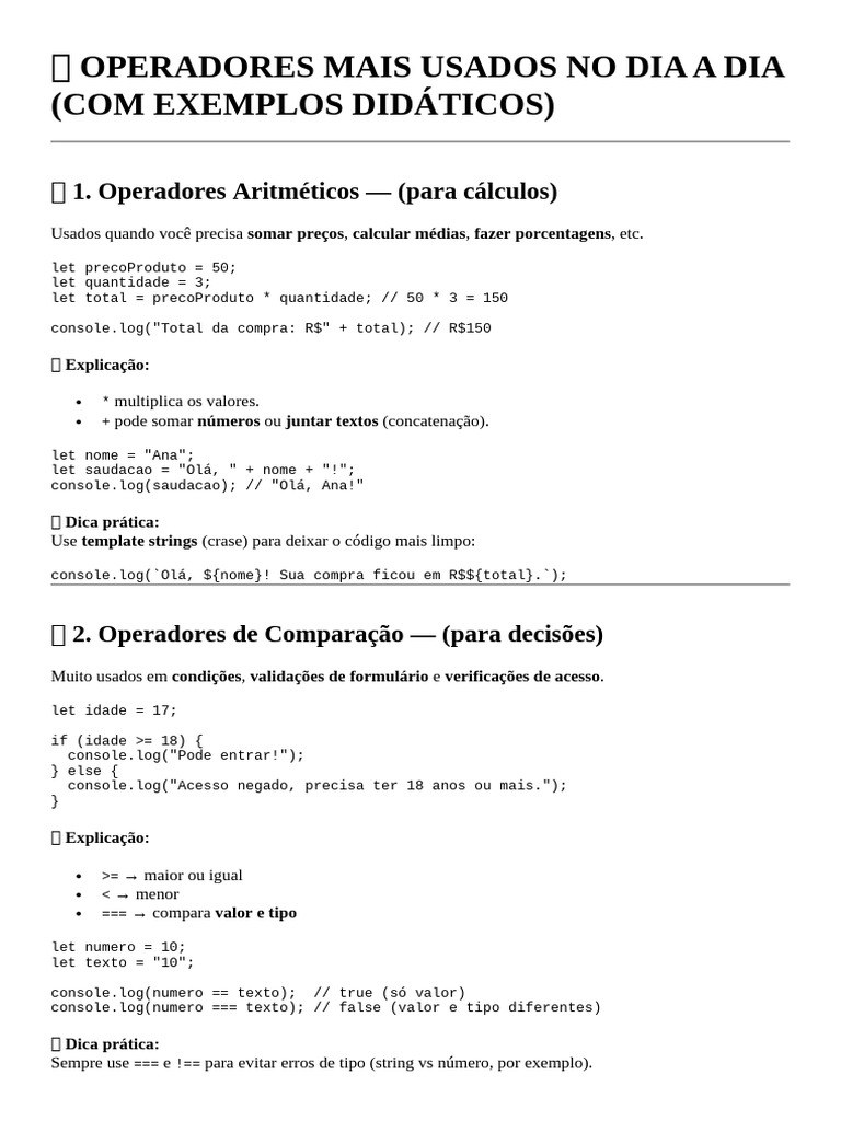 Operadores Essenciais em Programação | PDF | Programação de ...