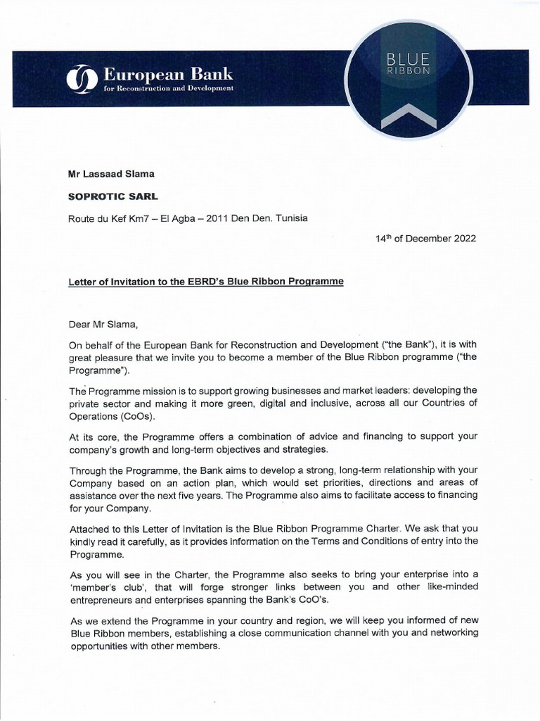 Letter Blue Ribbon Programme | PDF