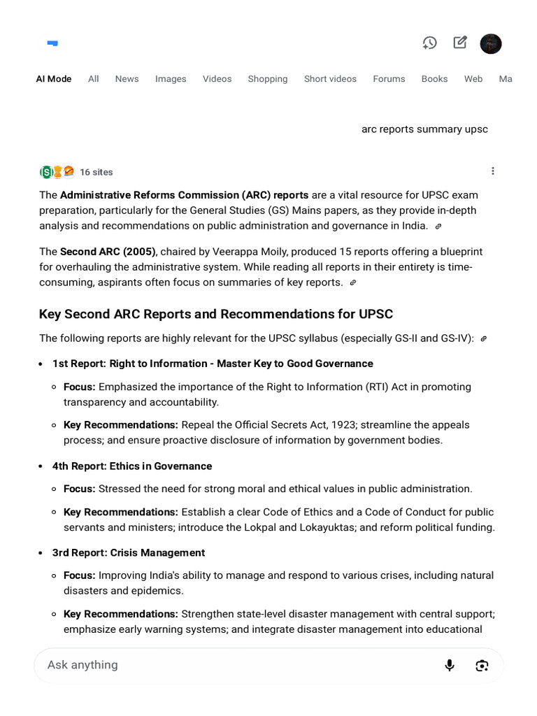 ARC Reports Summary for UPSC Preparation | PDF | Government