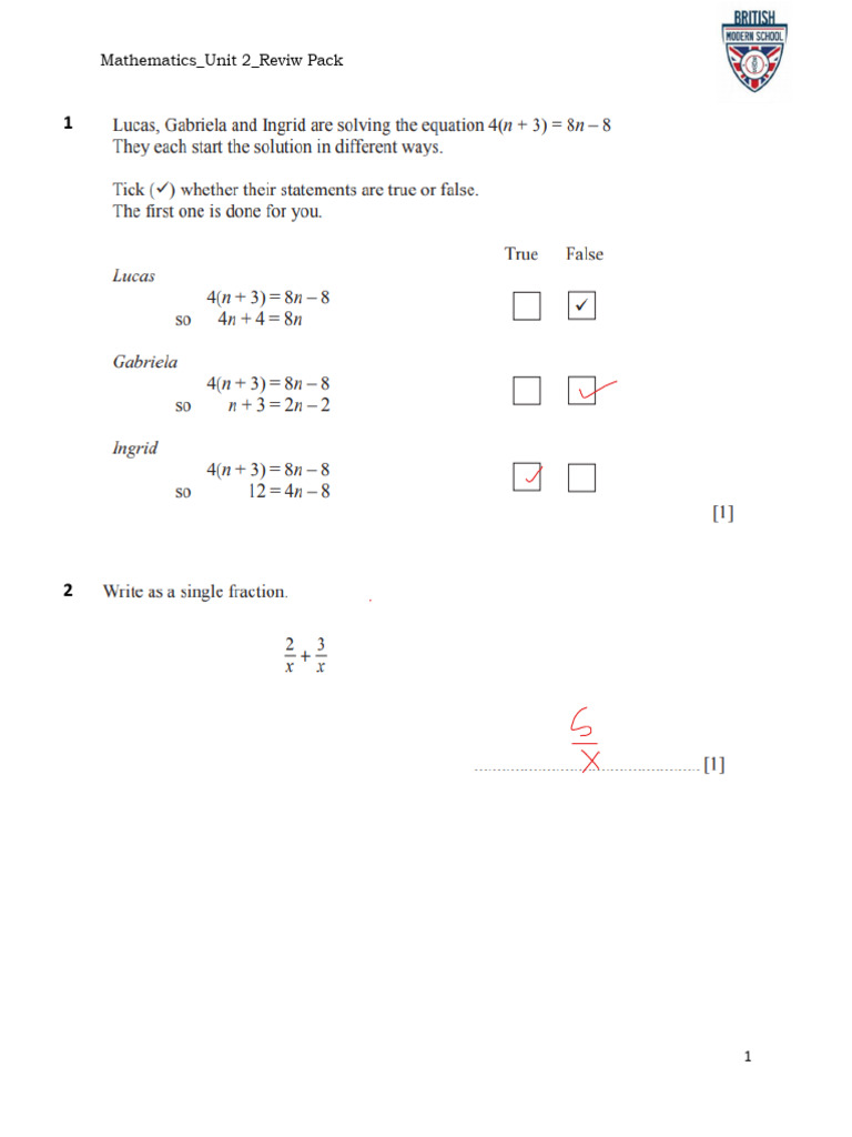 Maths Unit 2 Revision (1) | PDF