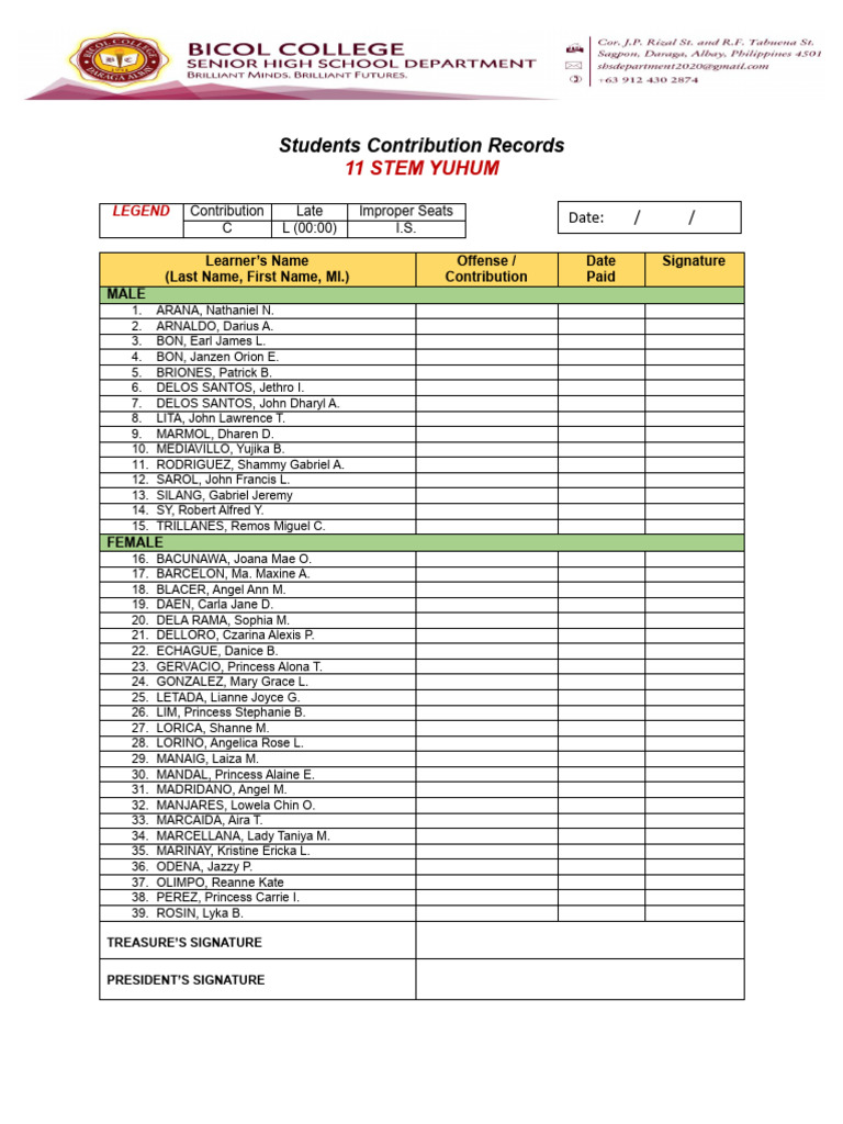 Student Contribution Records 2023 | PDF