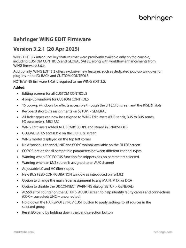 Behringer WING Edit 3.2.1 Release Notes | PDF | Computer Science ...