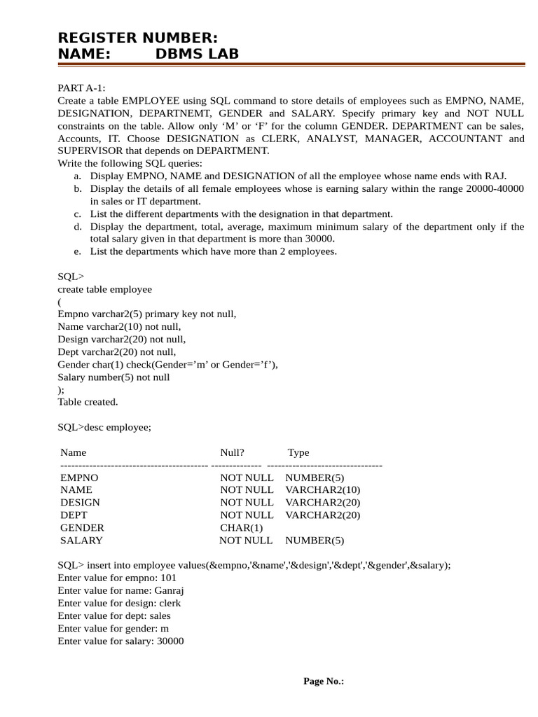 Dbms Part A Sep 2025 Print | PDF | Sql | Table (Database)