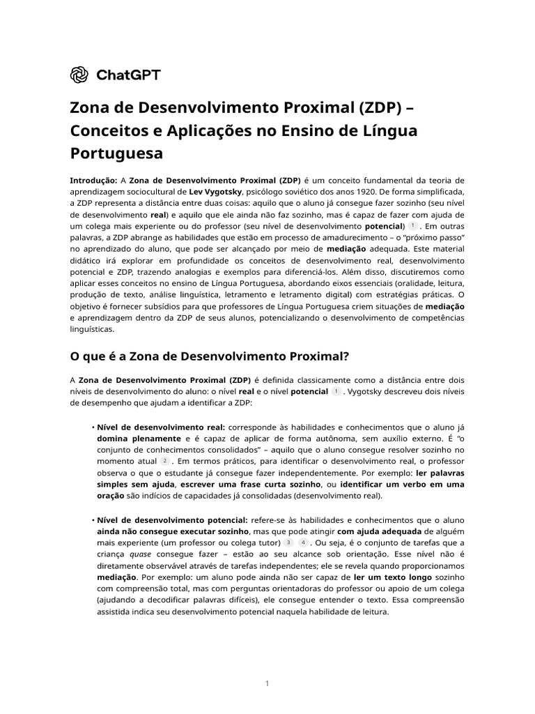 ZDP: Aprendizagem na Língua Portuguesa | PDF | Aprendizado | Alfabetização