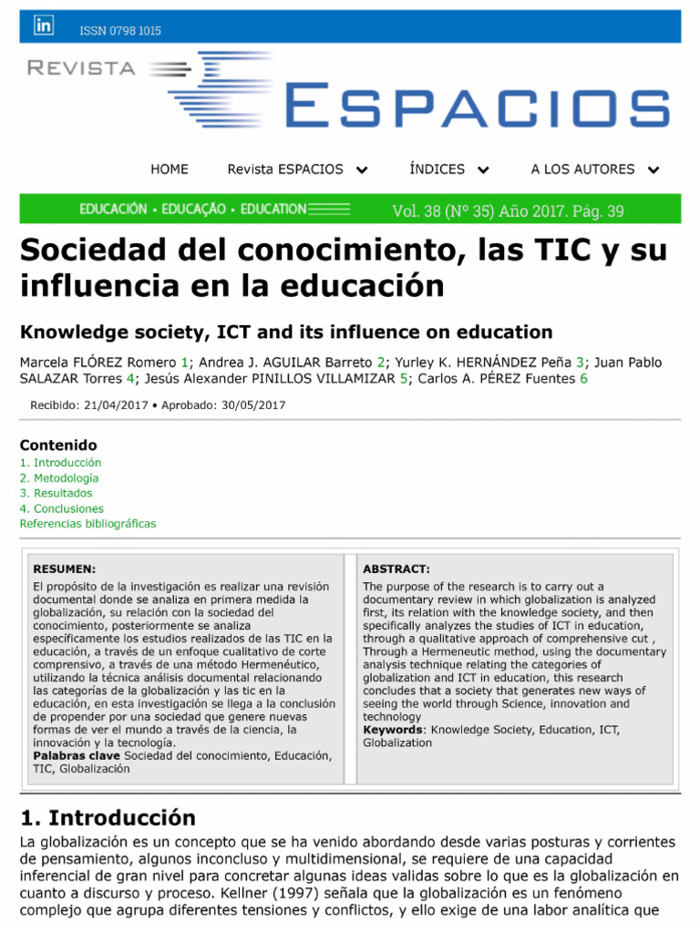 Sociedad Del Conocimiento, Las TIC y Su Influencia en La Educacion | PDF