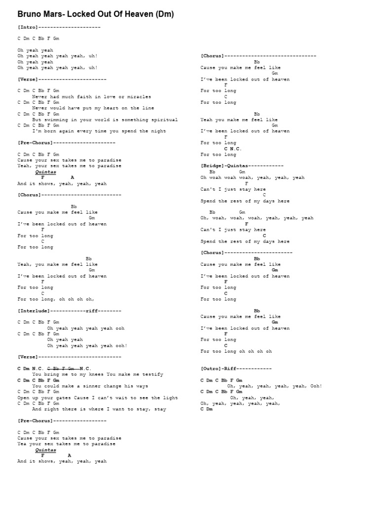Bruno Mars Locked Out Of Heaven Lyrics | PDF | Song Structure | Song Forms
