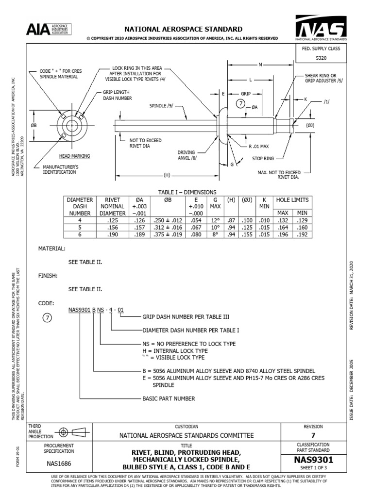 NAS9301 Blind Rivet Specification | PDF | Rivet | Mechanical Engineering