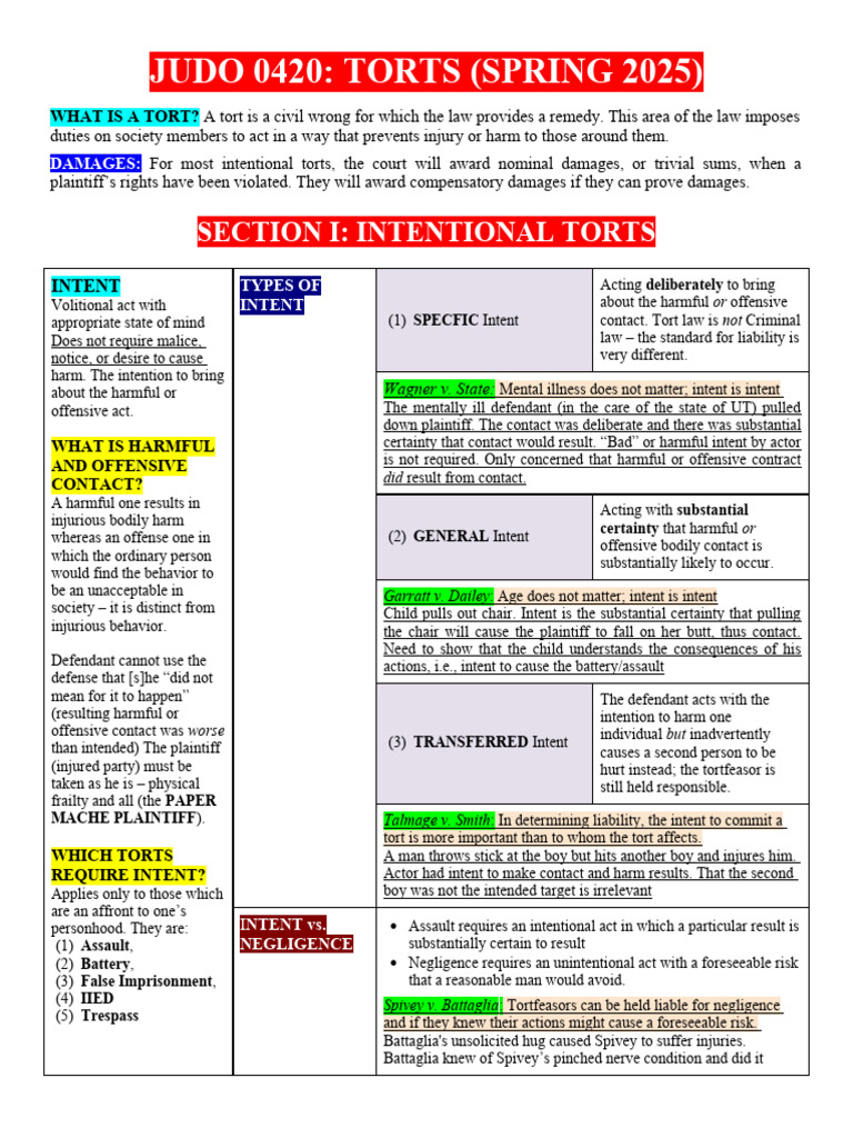 Understanding Intentional Torts in Law | PDF | Trespass | Conversion (Law)