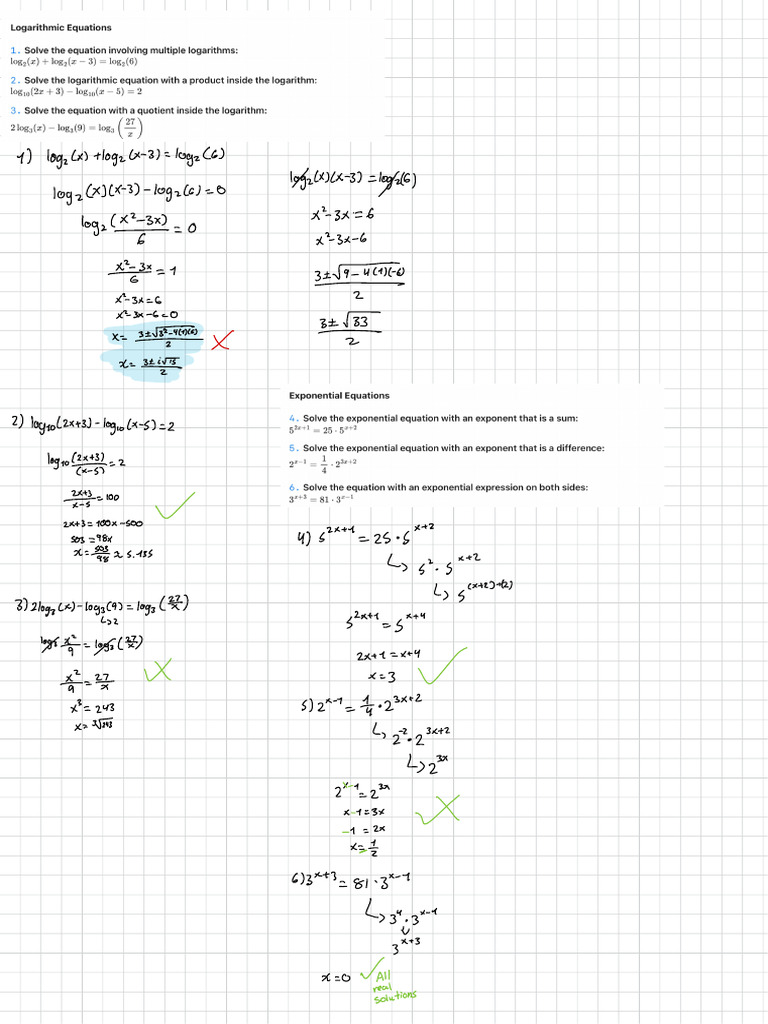 Logarithmic Equations and Solutions | PDF | Arithmetic