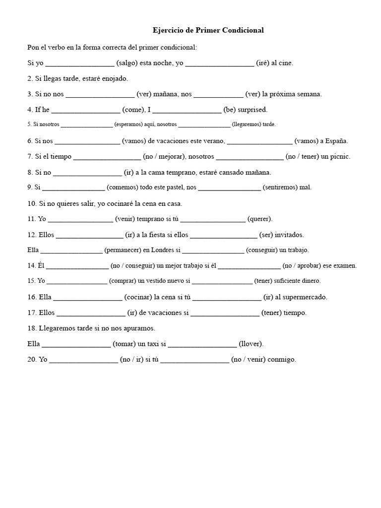 Ejercicios de Condicionales en Inglés | PDF