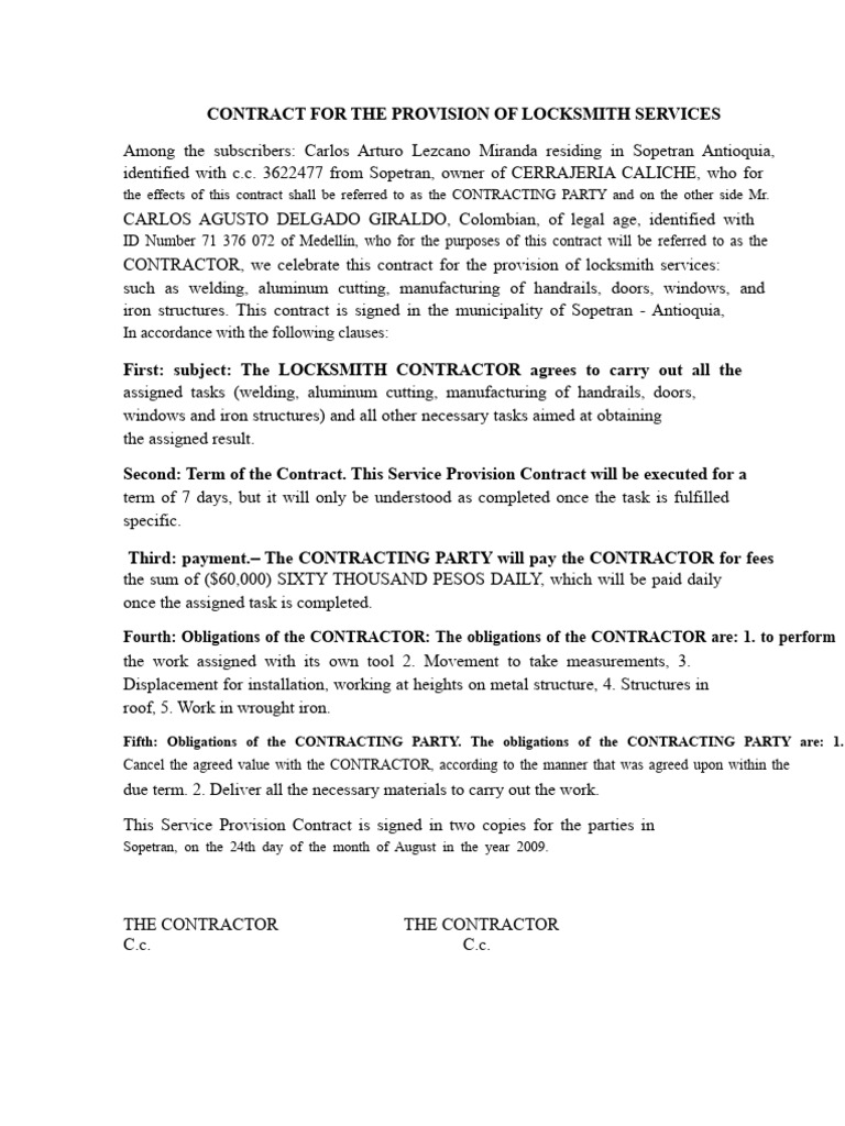 Locksmith Services Contract Agreement | PDF