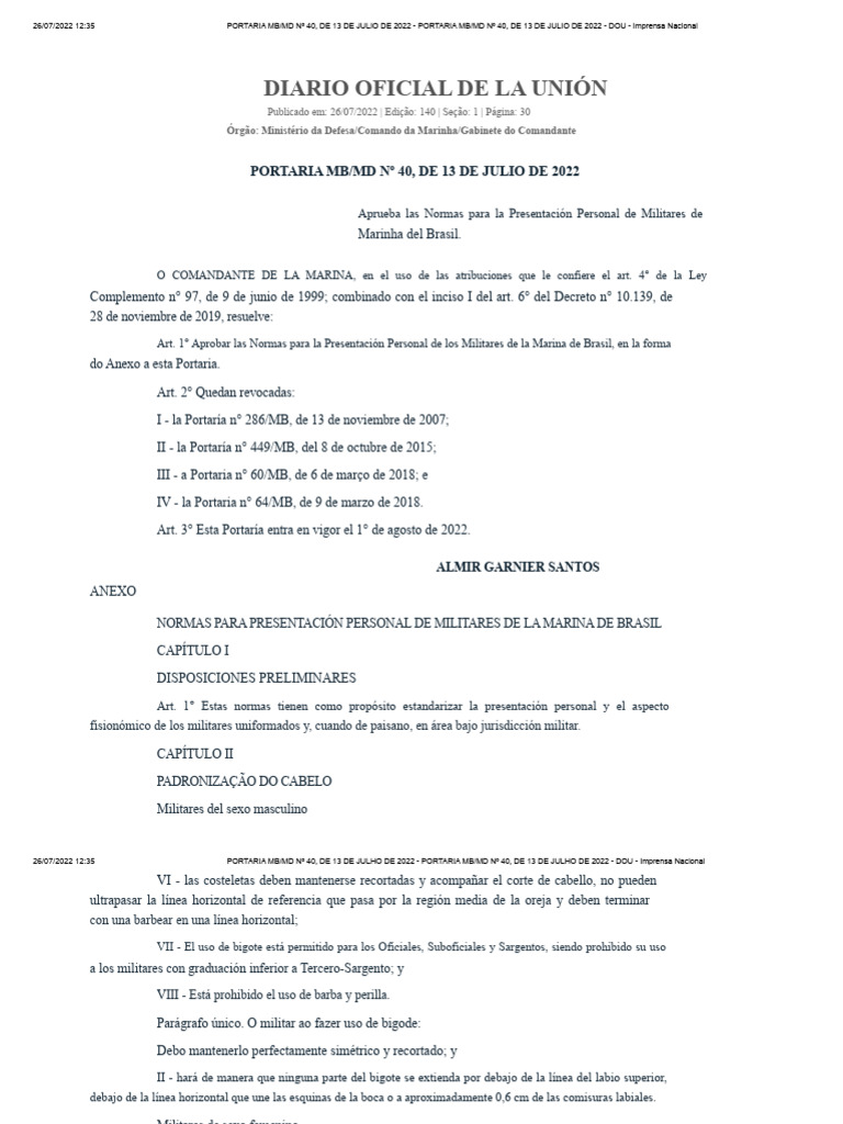 Portaría Mb_md Nº 40, De 13 de Julio de 2022 | PDF