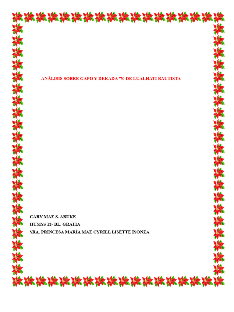 Análisis Sobre Gapo y Dekada | PDF | Filipinas | Feminismo