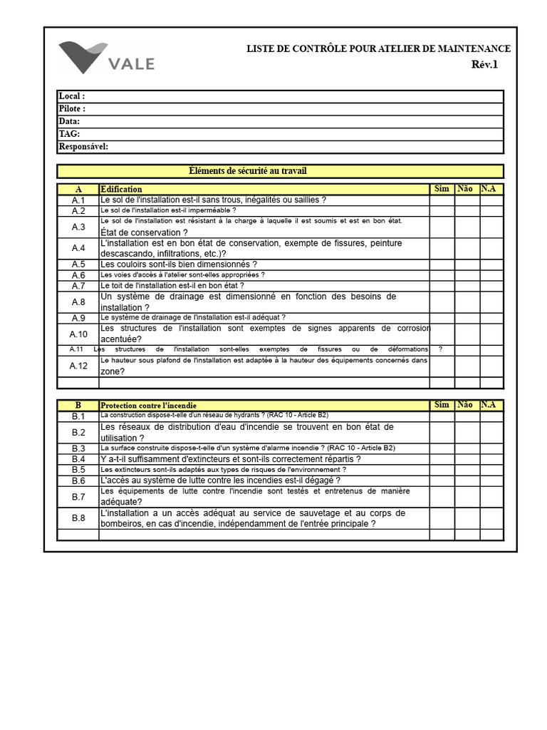Checklist de Sécurité pour Atelier de Maintenance | PDF | Ventilation ...