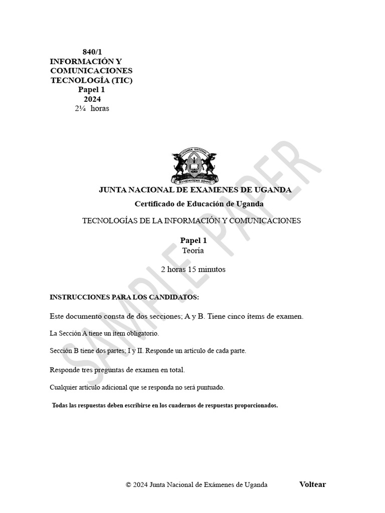 Examen TIC Uganda 2024: Guía y Tareas | PDF | Tecnología de información ...