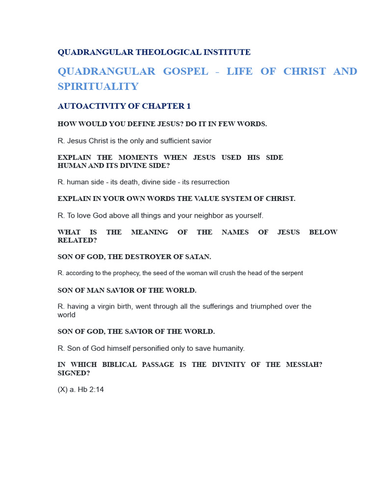 Life of Christ and Spirituality | PDF | Jesus | The Gospel