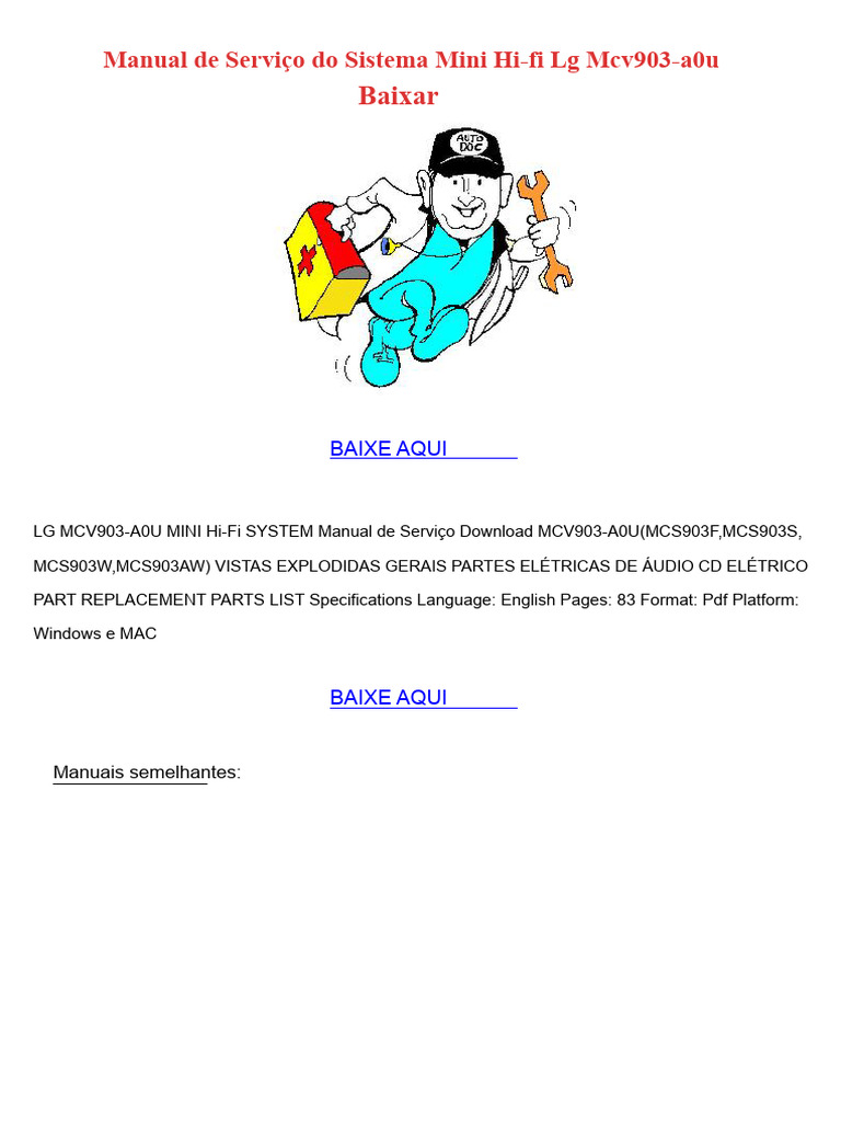 Manual de Serviço LG MCV903-A0U PDF | PDF