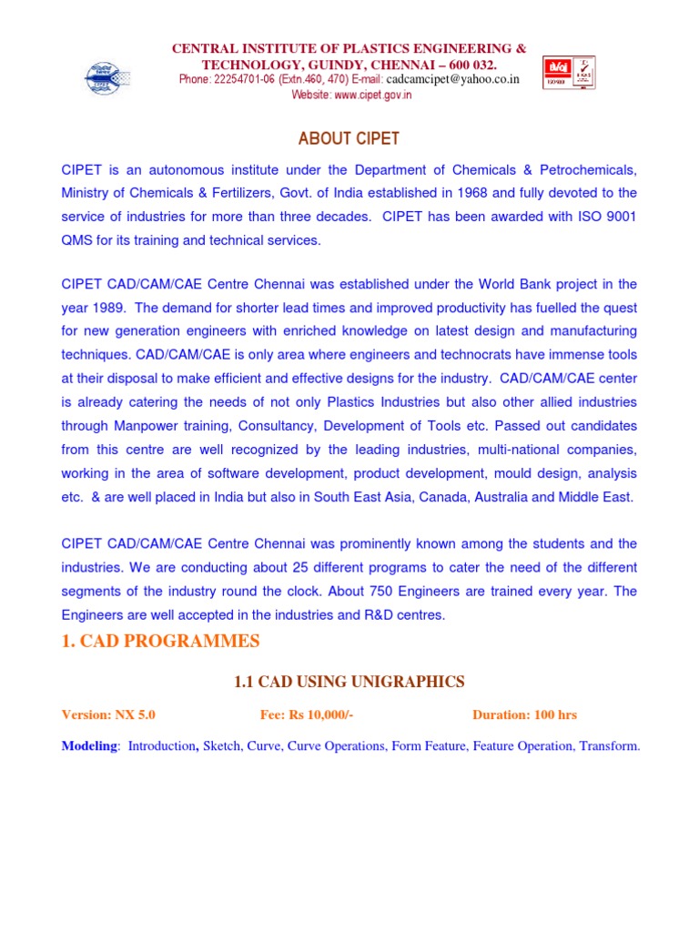 About Cipet: 1. Cad Programmes | PDF | Technical Drawing | Computer ...