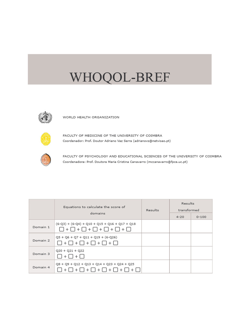 Whoqol Bref Portugal | PDF | Psychological Concepts | Psychology