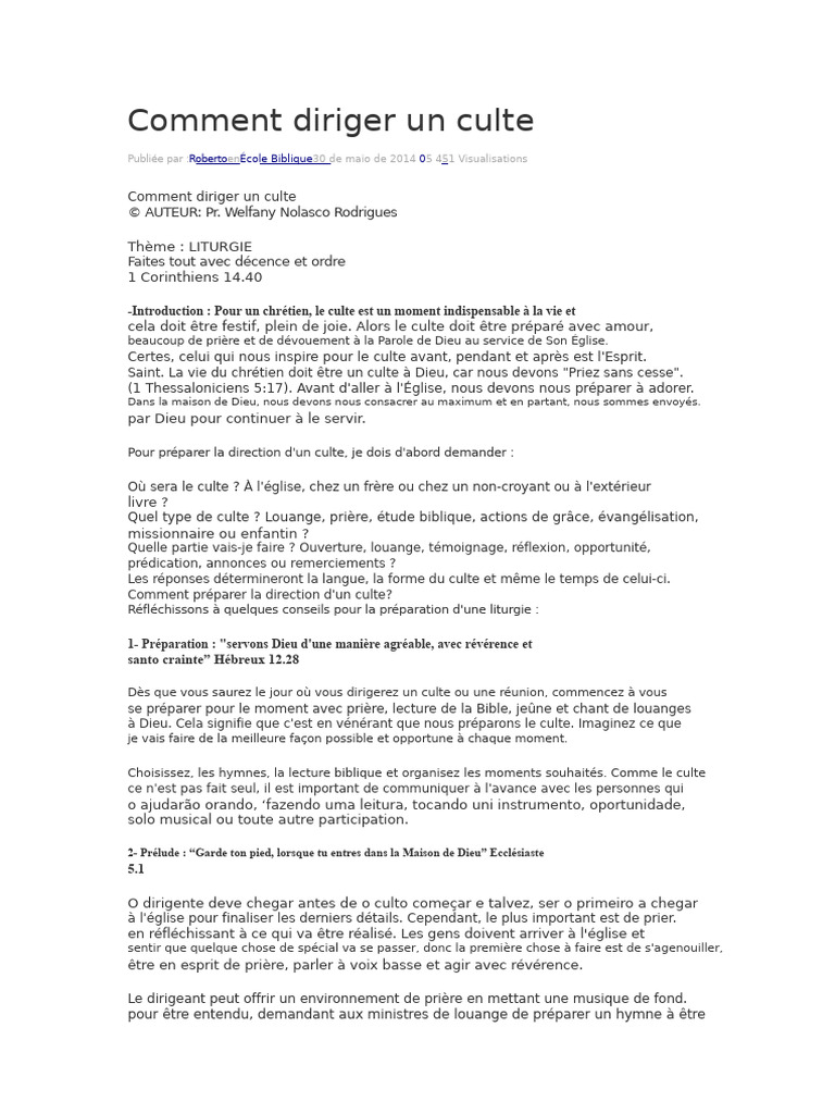 Guide pour diriger un culte chrétien | PDF | Prière | Spiritualité