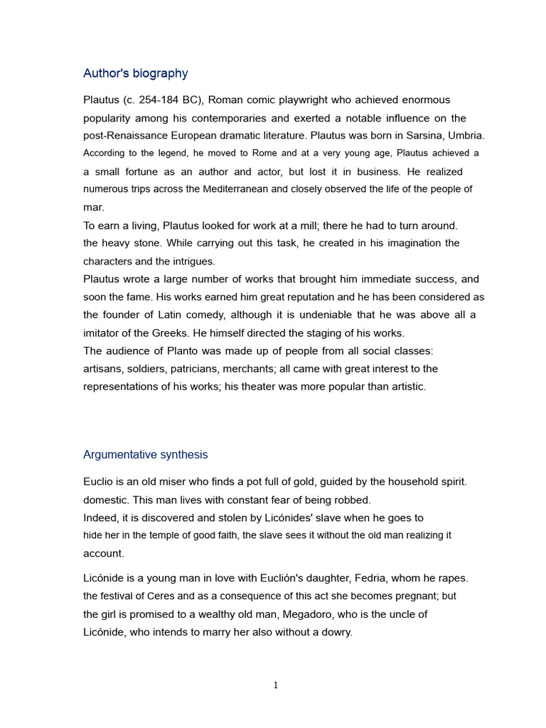 Biography of the author Plautus (c 254 184 BC) PDF