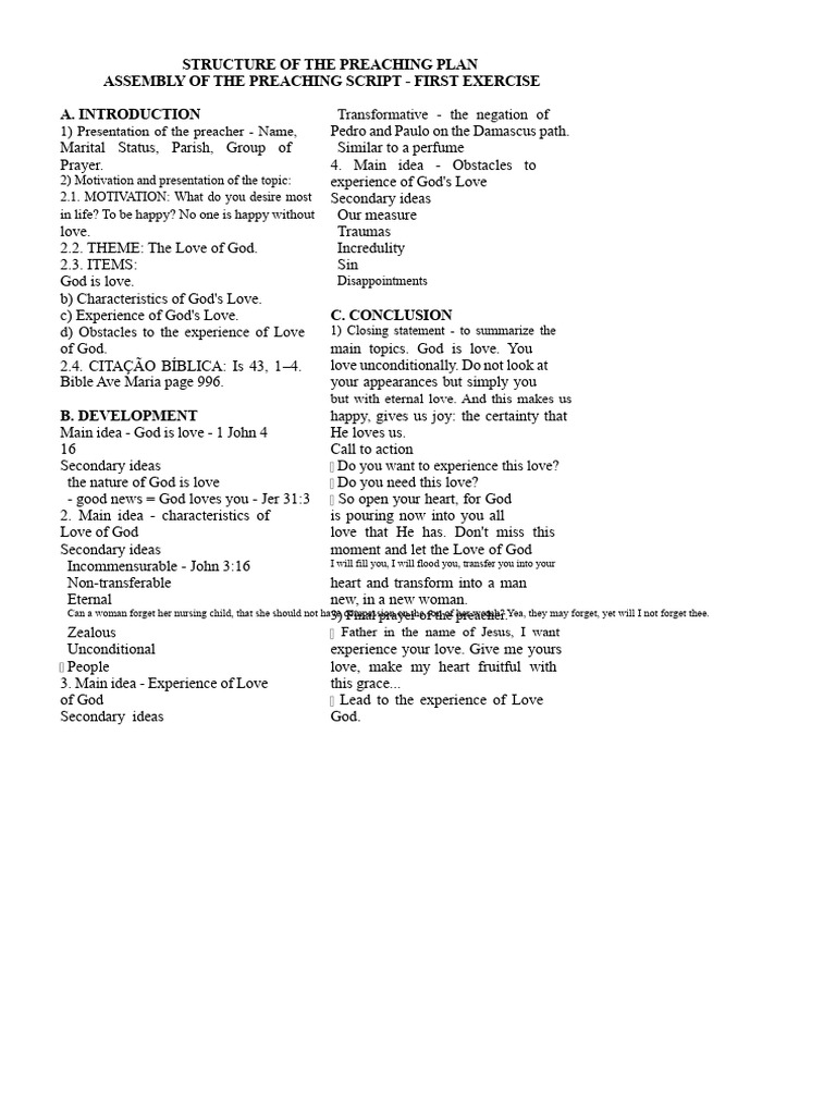 Structure of the Preaching Plan | PDF | Sermon | Love