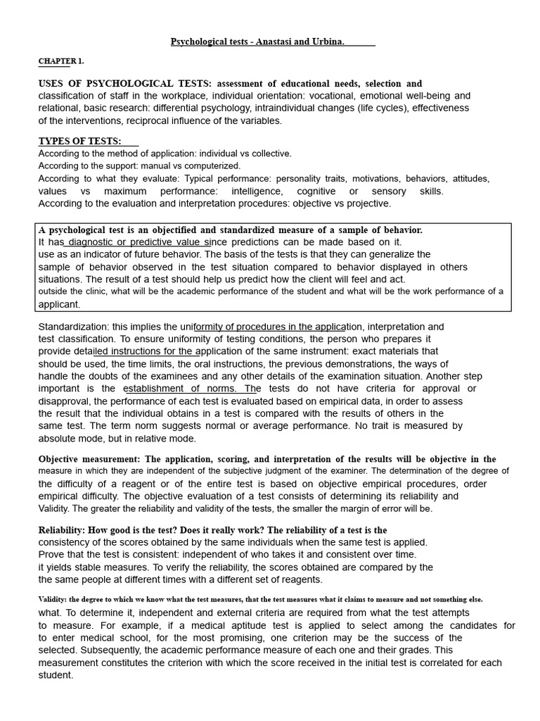 Overview of Psychological Tests | PDF | Psychology | Psychological Testing