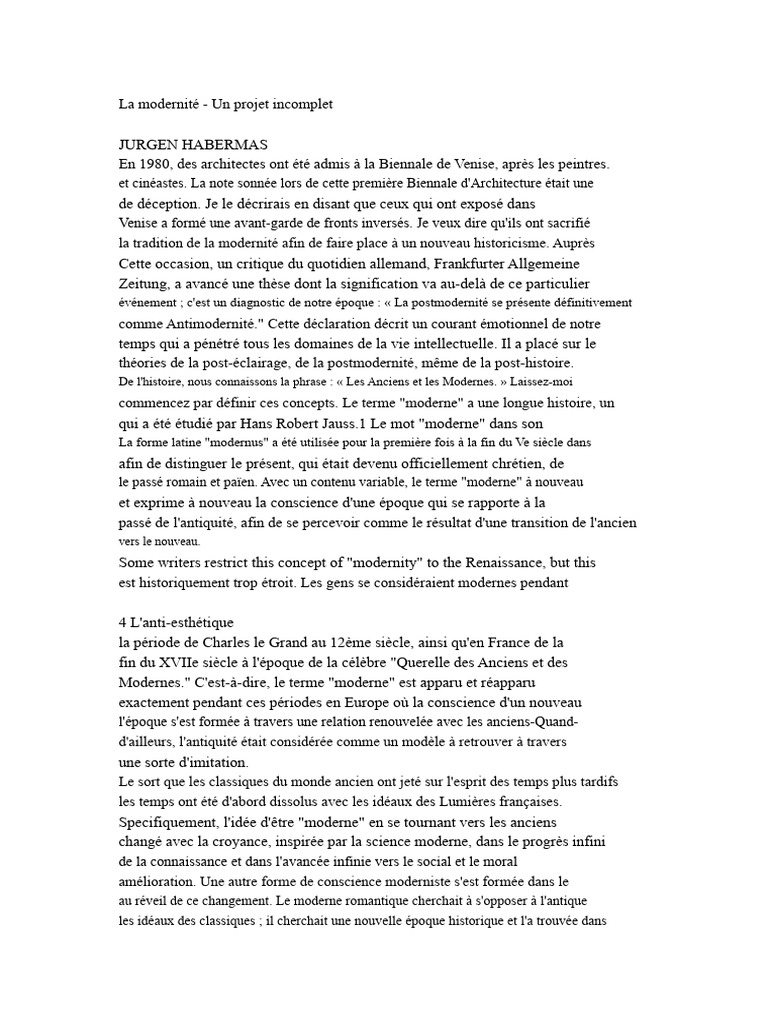 Modernité et Postmodernité : Un Diagnostic | PDF | Modernité | Esthétique