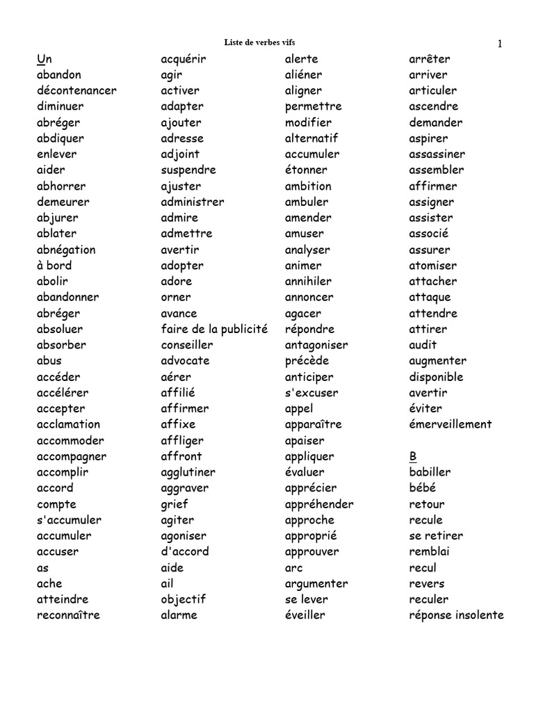 Liste complète de verbes vifs | PDF