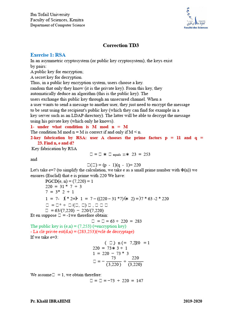 Correction TD3 | PDF | Public Key Cryptography | Key (Cryptography)