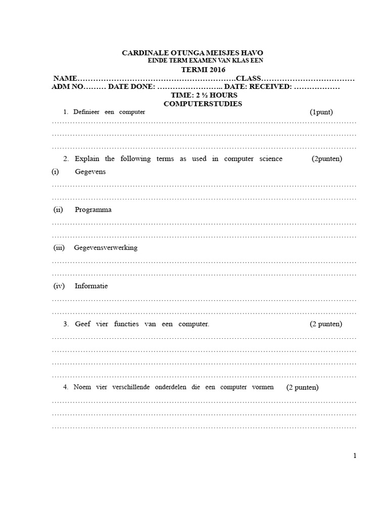 vorm één computer examen | PDF