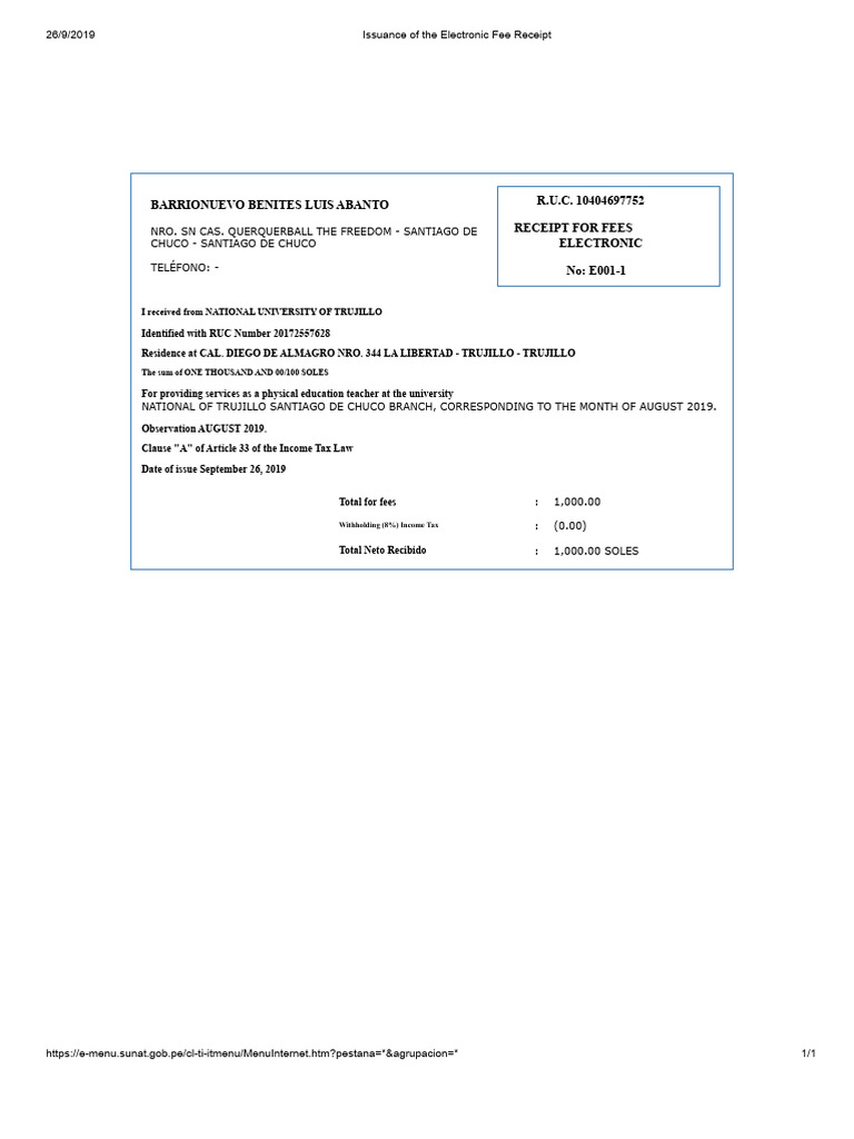 Electronic Fee Receipt - National University | PDF