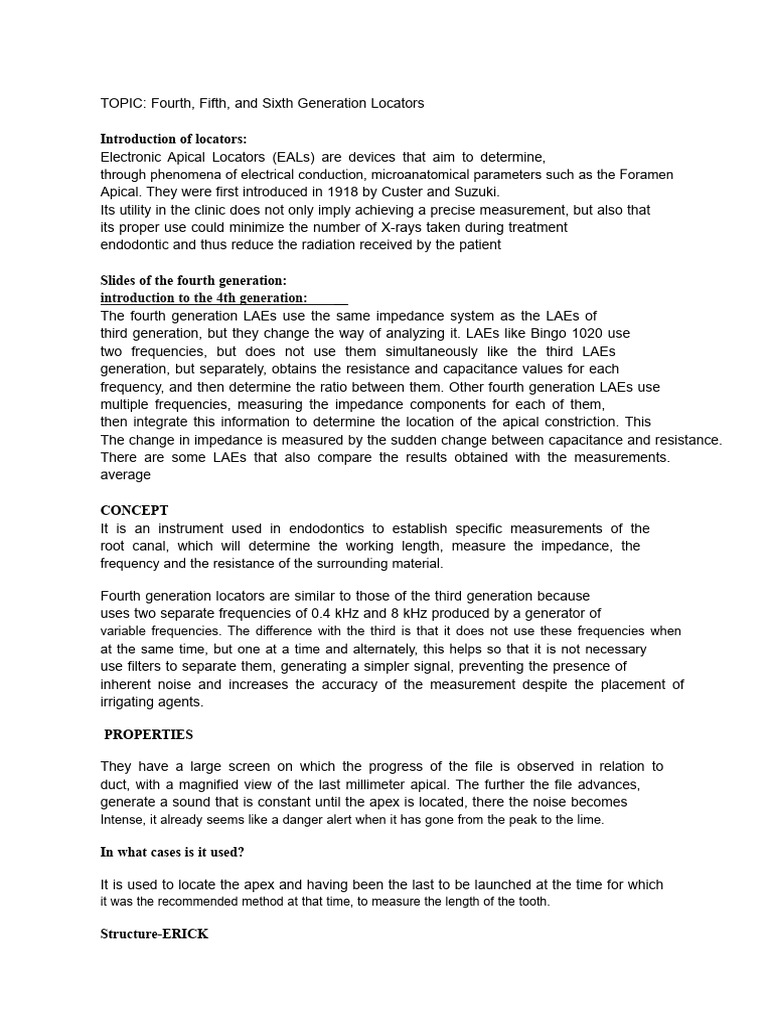 Fourth to Sixth Generation Locators Overview | PDF | Dentistry Branches ...