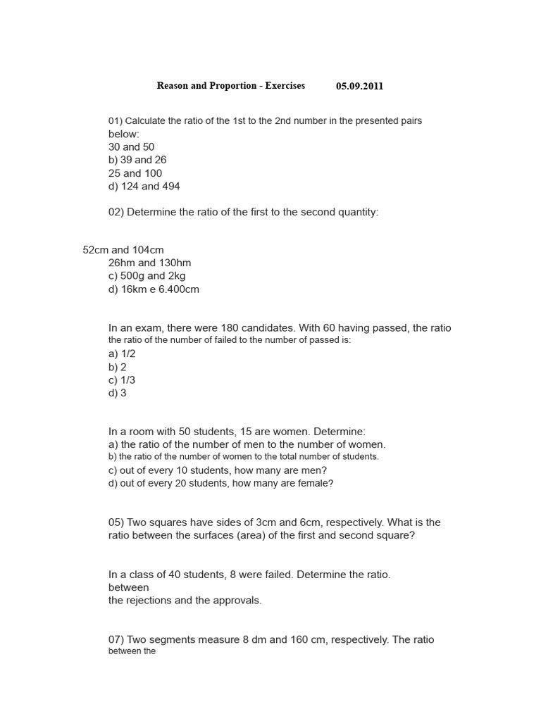 Ratio and Proportion Exercises Guide | PDF | Area | Ratio
