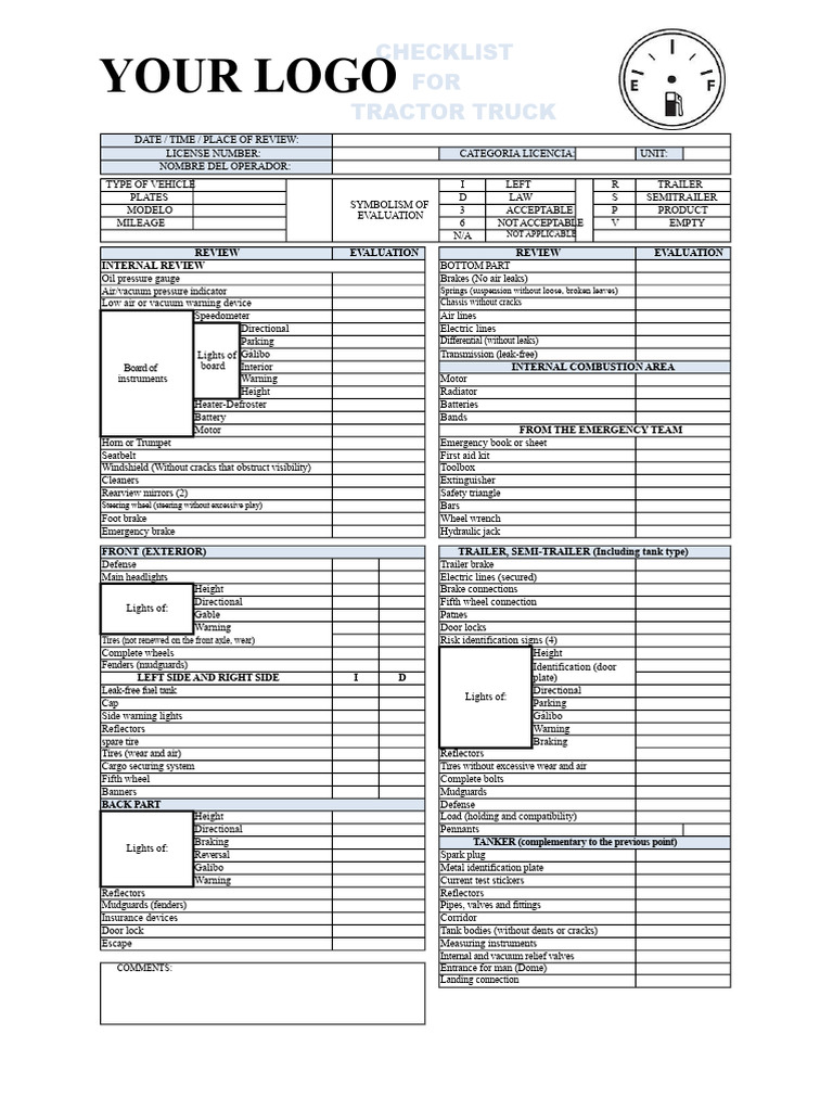 Tractor Truck Inspection Checklist | PDF | Truck | Trailer (Vehicle)