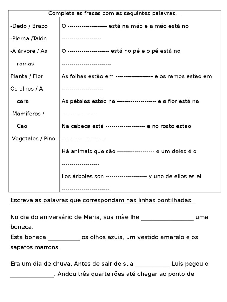 8 Complete as Frases Com as Seguintes Palavras | PDF