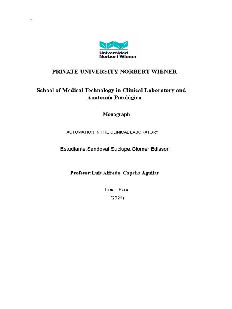 Monograph On Automation in The Clinical Laboratory | PDF | Automation ...