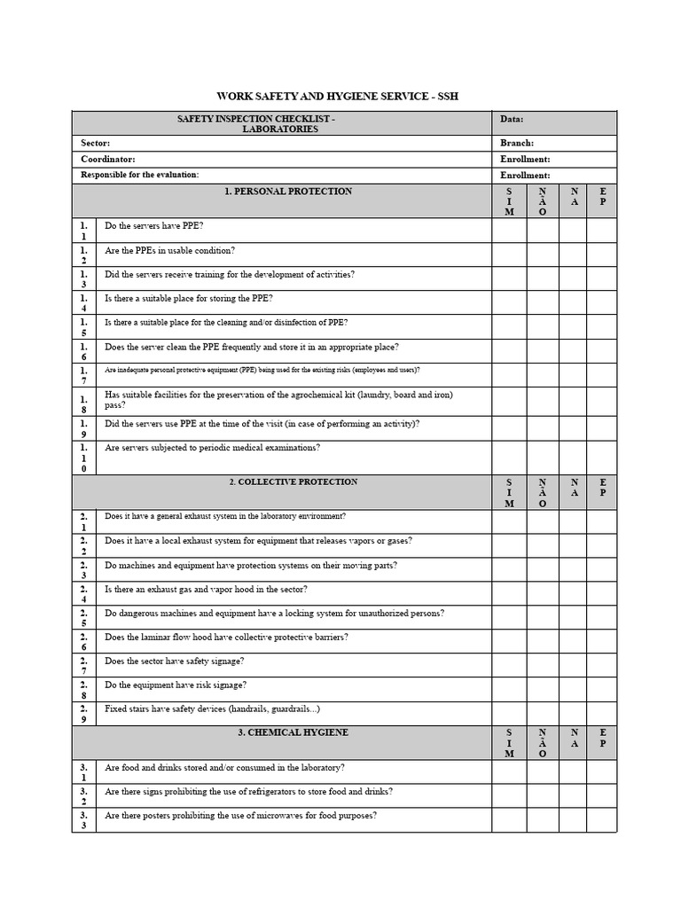 Laboratory Safety Inspection Checklist | PDF | Personal Protective ...