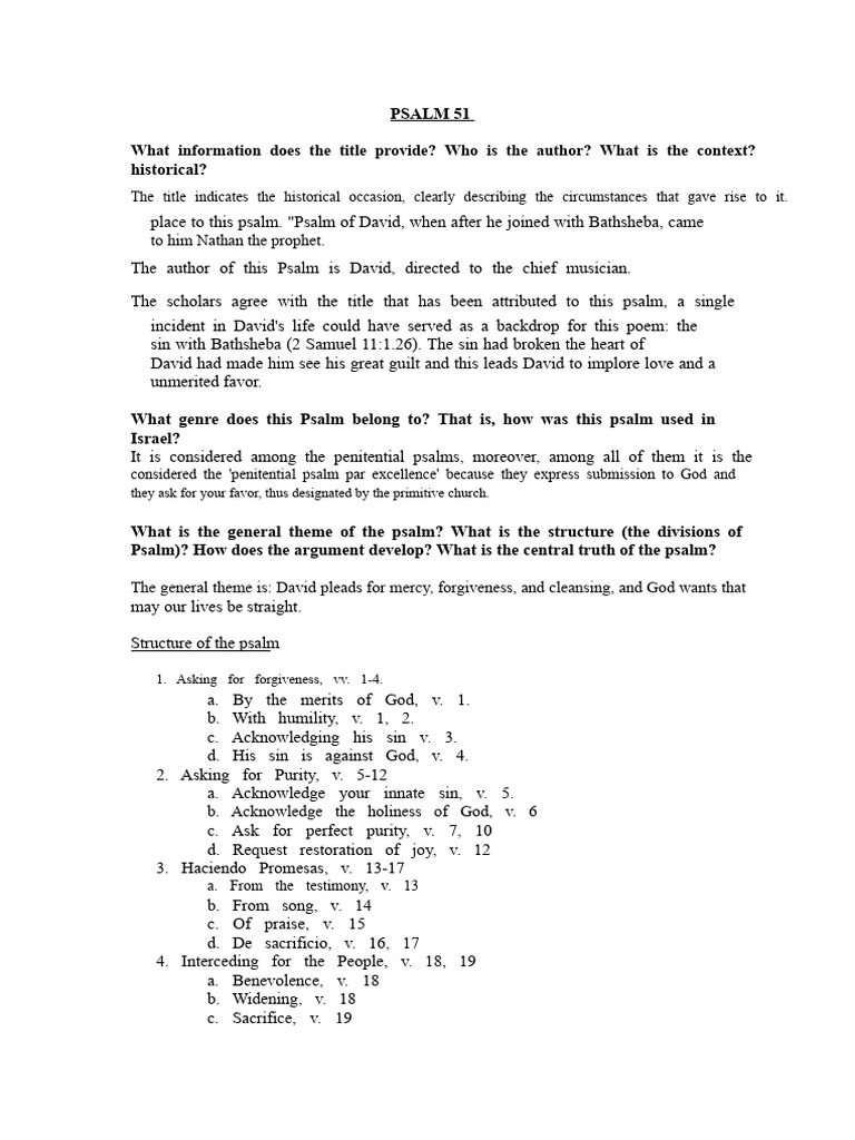 Analysis of Psalm 51 | PDF | David | Psalms