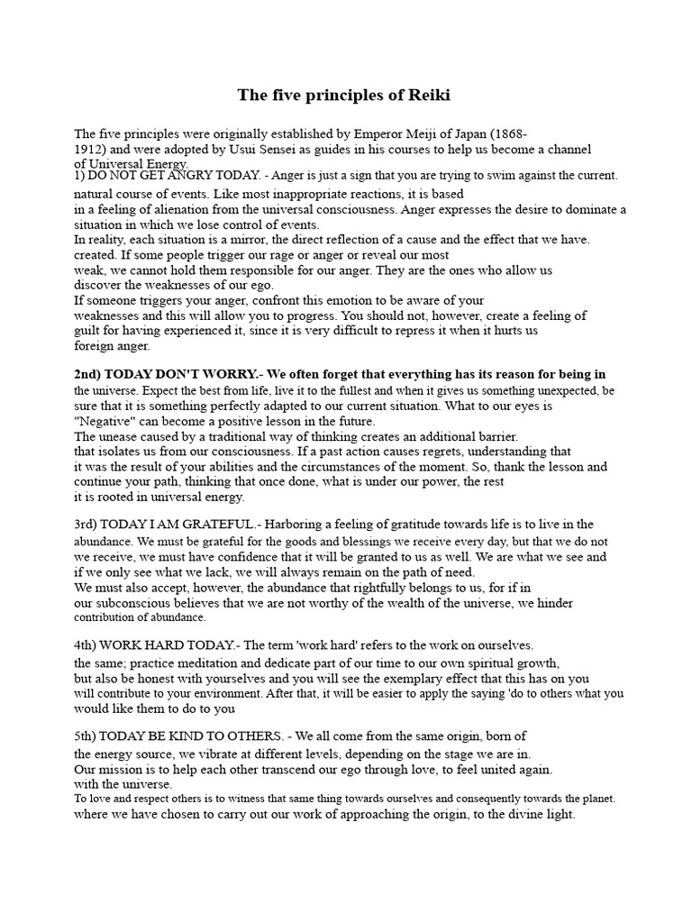 The Five Principles of Reiki PDF | PDF | Anger | Gratitude