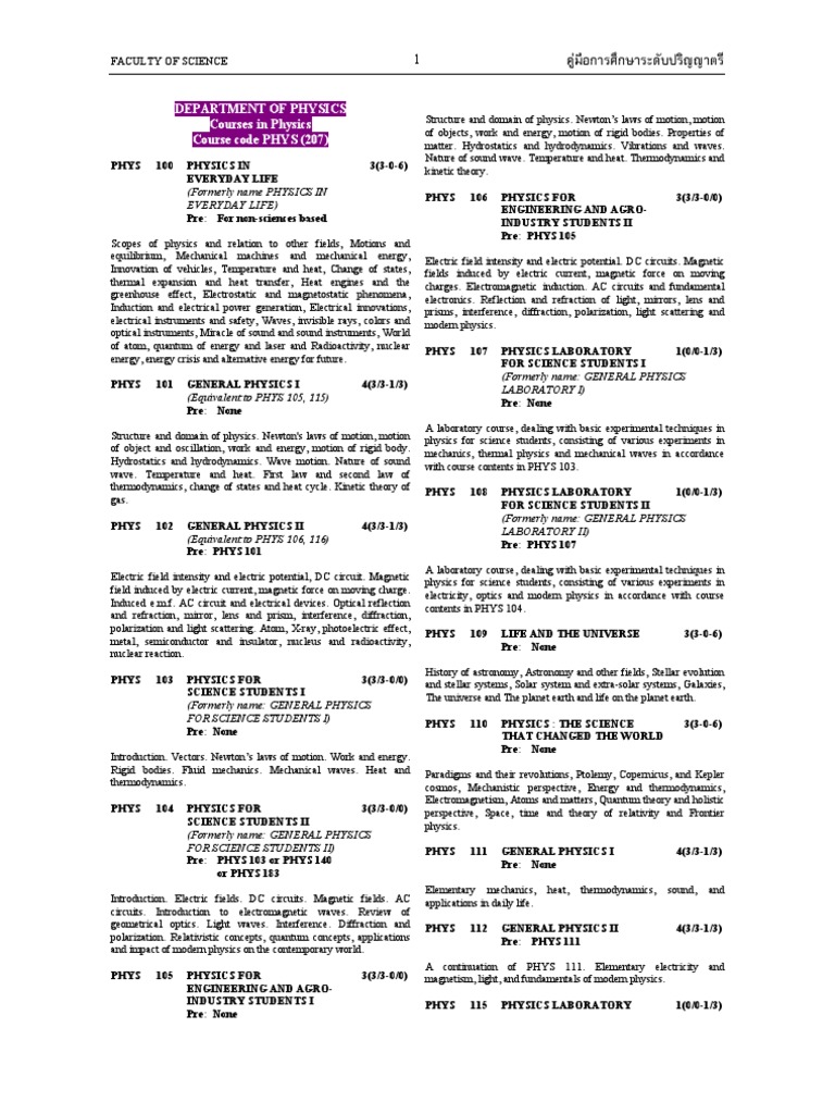 Physics Course Codes Overview | PDF | Waves | Physics