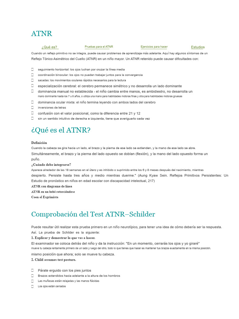 Ejercicios y Pruebas para ATNR en Niños | PDF | Cerebro