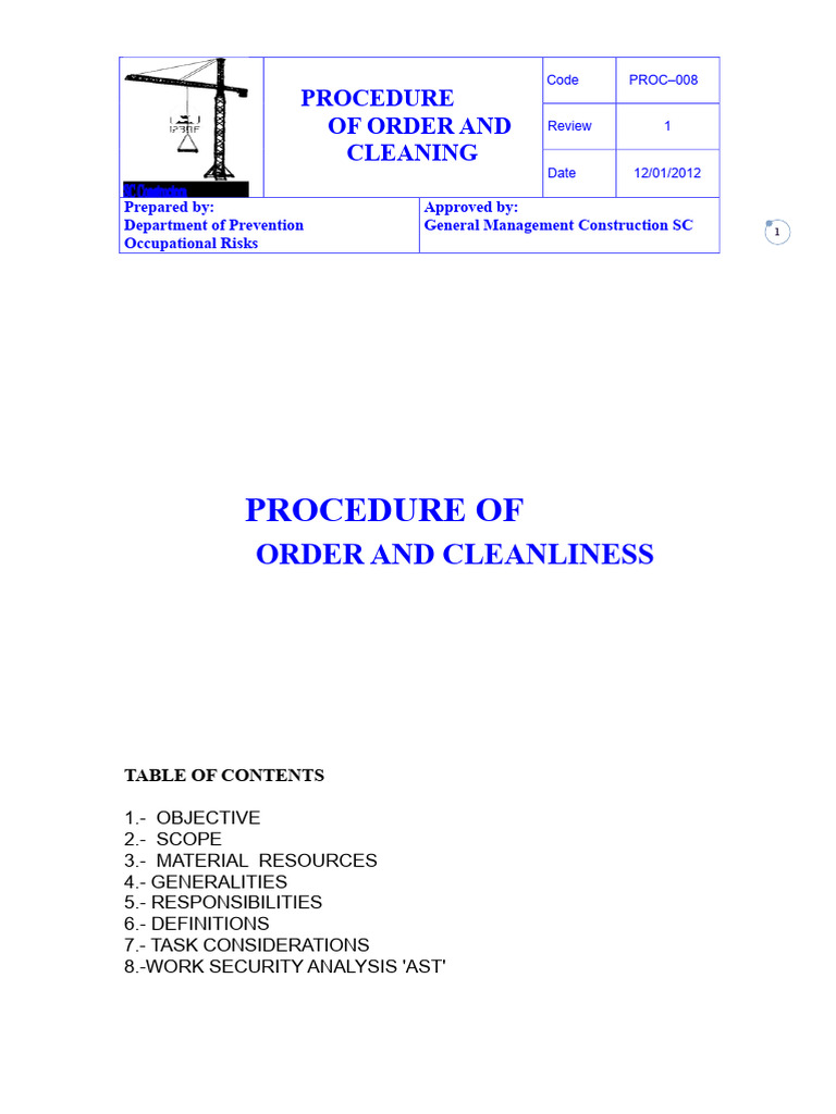 Order and Cleaning Procedure Guide | PDF | Personal Protective ...