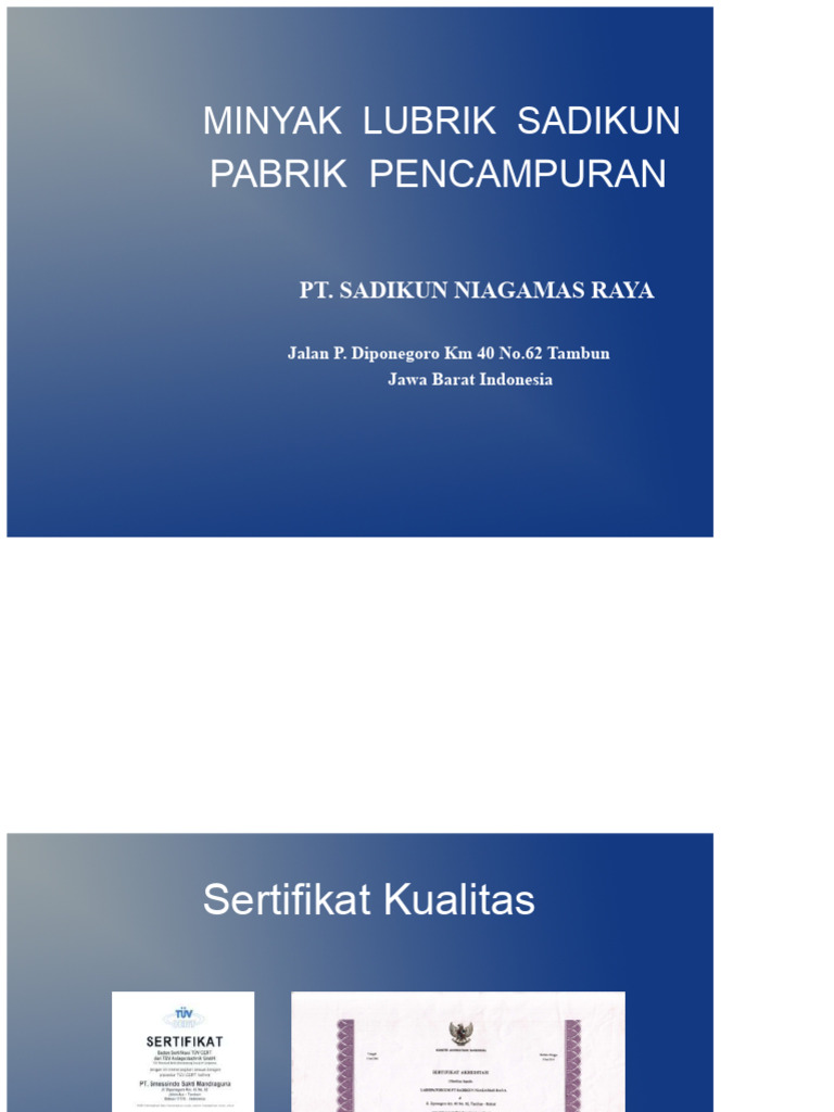 Minyak Pelumas Berkualitas PT Sadikun | PDF