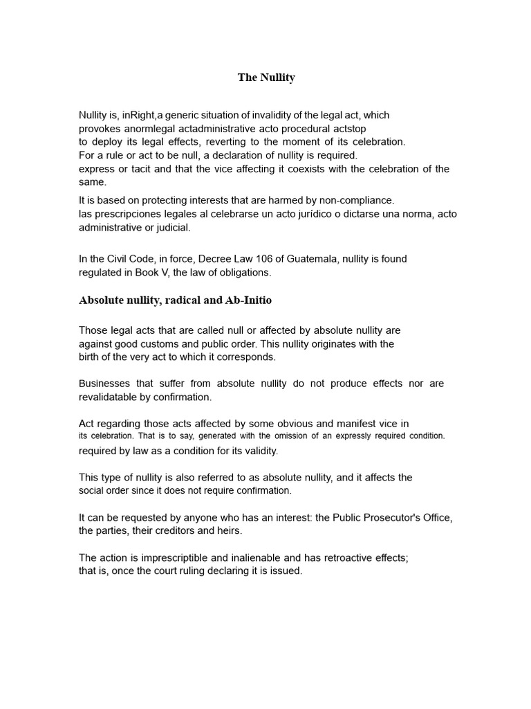 Understanding Nullity in Legal Acts | PDF | Annulment | Common Law