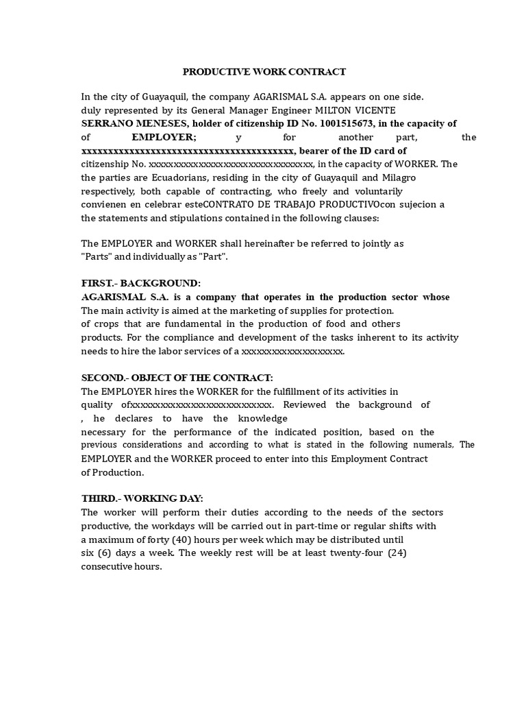 Employment Contract for Production Worker | PDF | Confidentiality ...