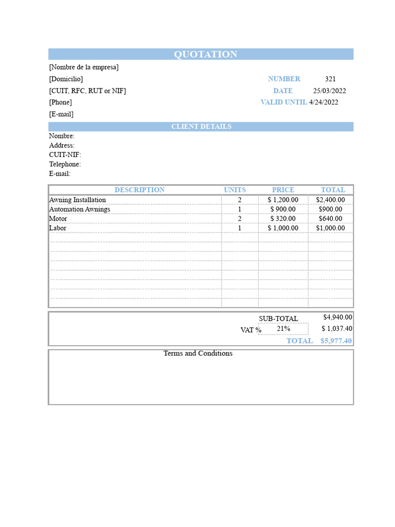 Quotation Format in Excel | PDF