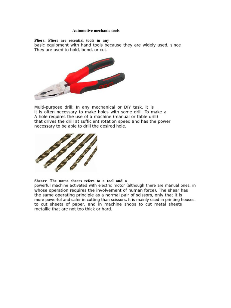 Essential Automotive Mechanic Tools Guide | PDF | Screw | Drill