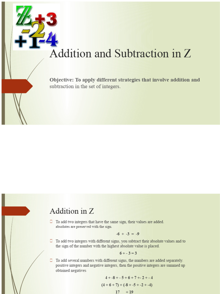 Addition and Subtraction of Integers | PDF | Subtraction | Mathematical ...