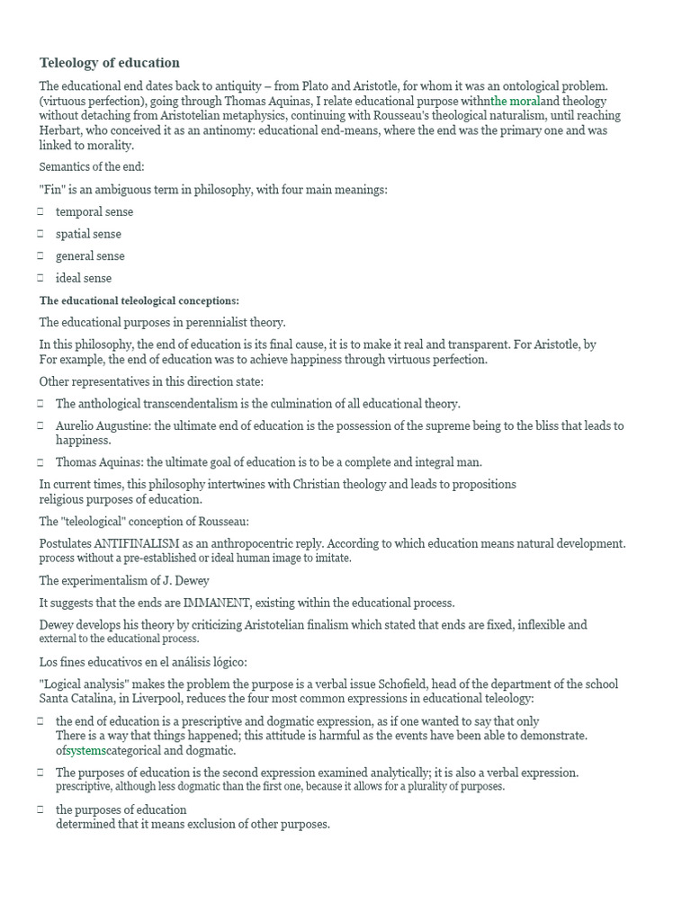 Teleology in Education: Historical Perspectives | PDF | Science ...